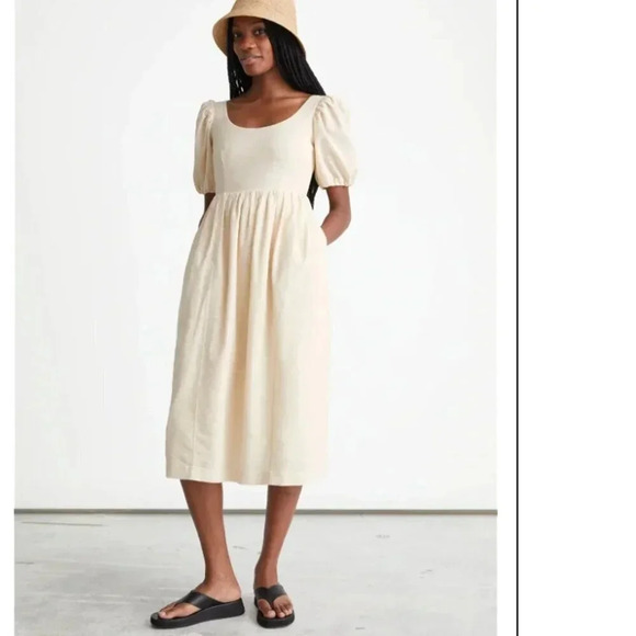 & Other Stories Beige Midi Dress with Puff Sleeves - Picture 16 of 16
